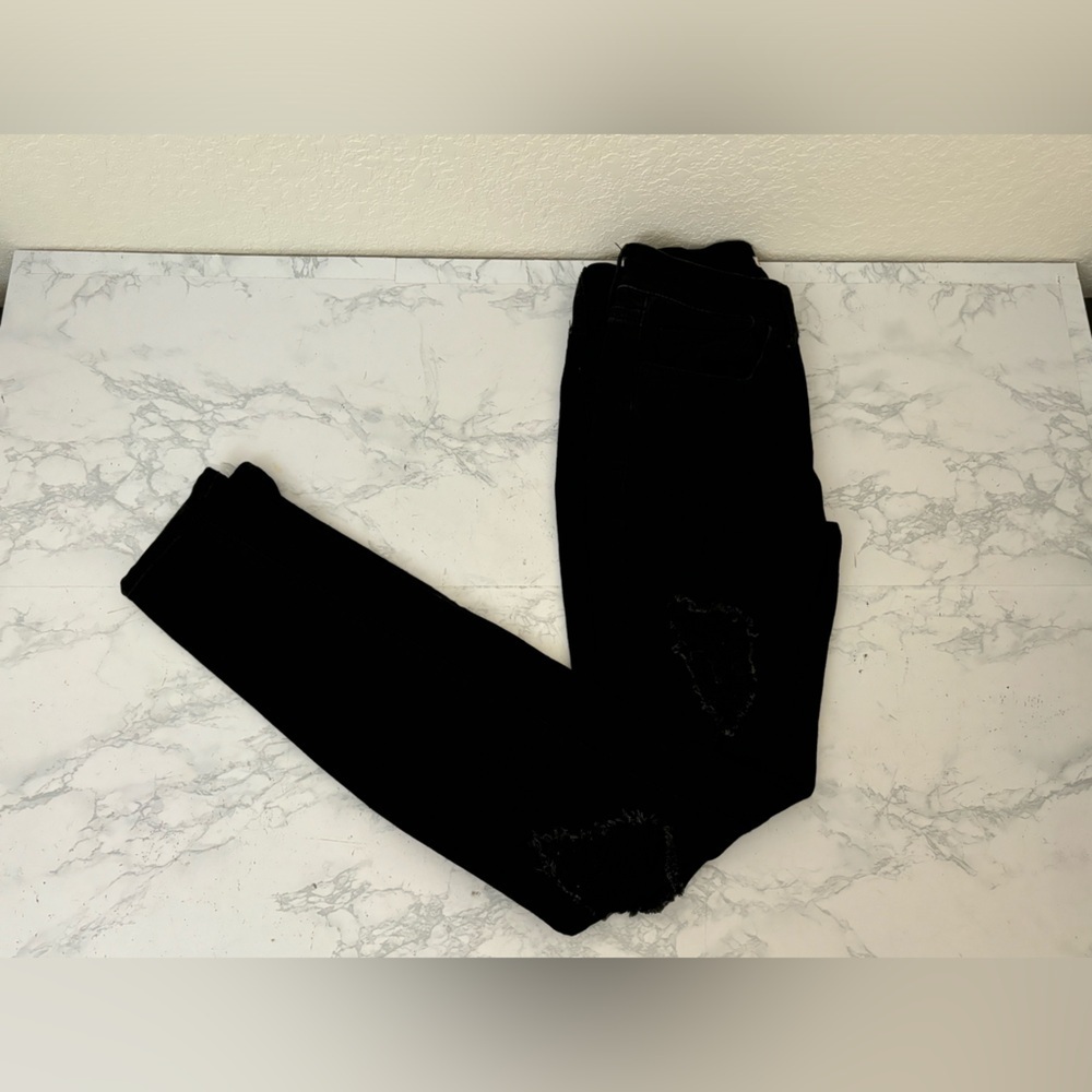 SO Jeans Womens 1/25W Juniors Skinny Mid Rise by Kohls Black Ripped Stre…​​